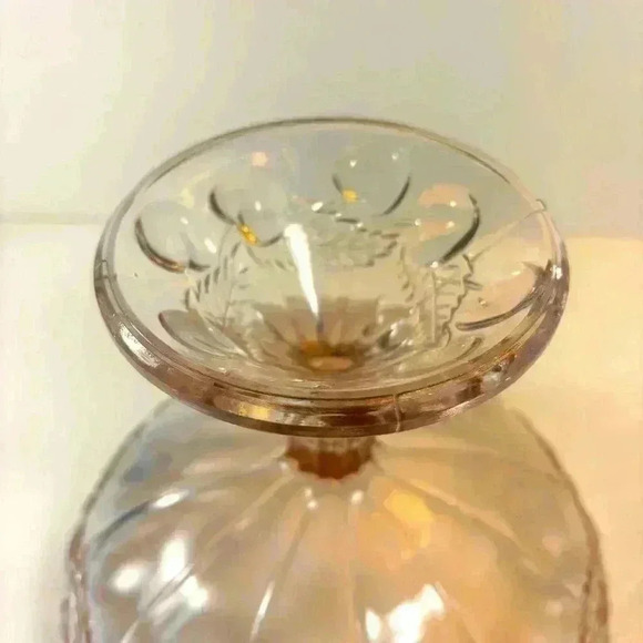 Vintage stamped  glass large pink cherry design pedestal bowl - Picture 5 of 9